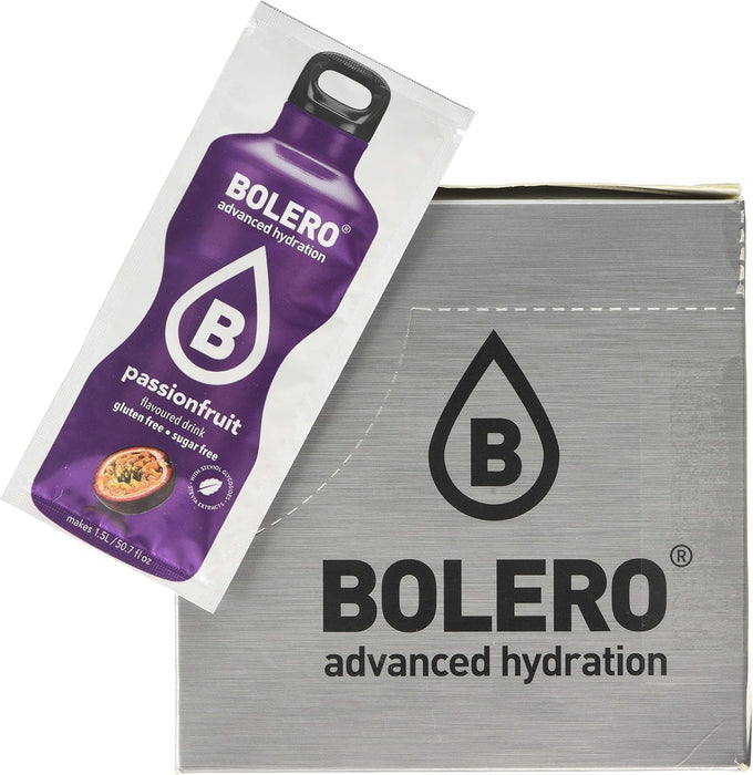 Bolero Bebida Instantánea Sabor Maracuyá, Caja de 24x9g. Preparado en polvo sin azúcar, con Stevia y Vitamina C para una hidratación tropical, saludable y baja en calorías. Bolero - detalle