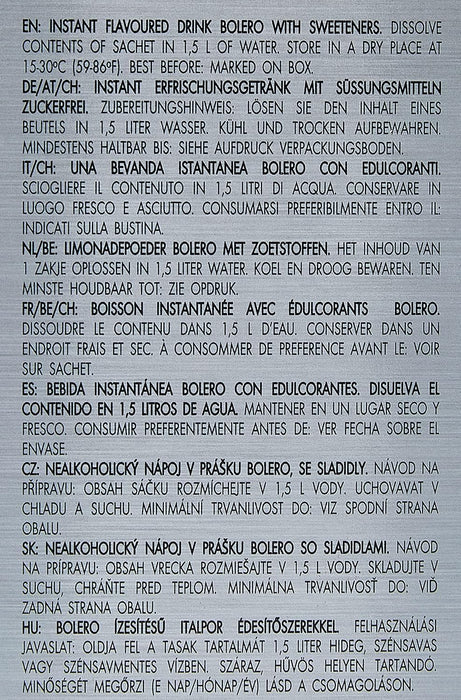 Bolero Bebida Instantánea Sabor Maracuyá, Pack de 12x9g. Un refresco sin azúcar, sin gluten y con Stevia, enriquecido con Vitamina C. Apto para diabéticos, celíacos y dietas keto. Bolero - uso