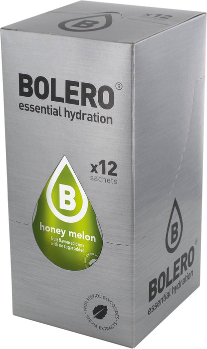 Bolero Bebida Instantánea Sabor Melón con Miel, Pack de 12x9g. Preparado en polvo sin azúcar con edulcorantes y Stevia para disfrutar de un refresco saludable y bajo en calorías. Bolero - pack