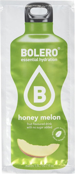 Bolero Bebida Instantánea Sabor Melón con Miel, Pack de 12x9g. Preparado en polvo sin azúcar con edulcorantes y Stevia para disfrutar de un refresco saludable y bajo en calorías. Bolero - extra