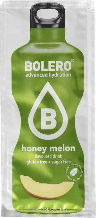 Bolero Bebida Instantánea Sabor Melón con Miel, Pack de 12x9g. Preparado en polvo sin azúcar con edulcorantes y Stevia para disfrutar de un refresco saludable y bajo en calorías. Bolero - uso