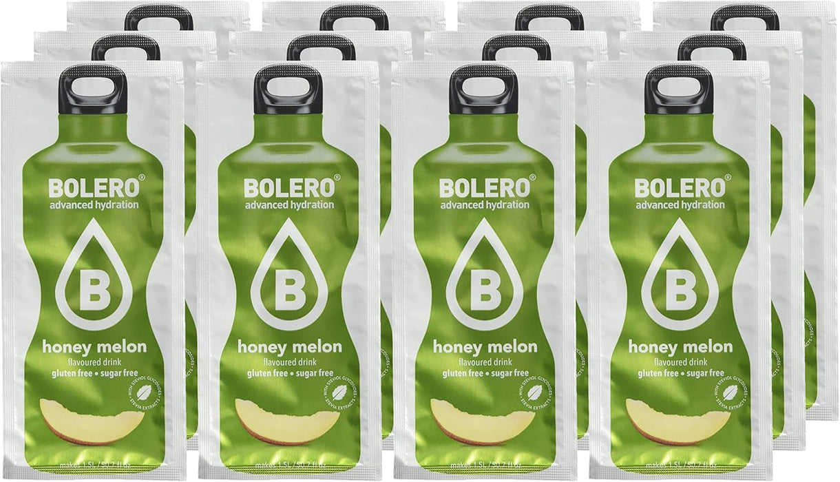Bolero Bebida Instantánea Sabor Melón con Miel, Pack de 12x9g. Preparado en polvo sin azúcar con edulcorantes y Stevia para disfrutar de un refresco saludable y bajo en calorías. Bolero - presentacion