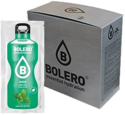 Bolero Bebida Instantánea Sabor Menta, Caja de 24x9g. Preparado en polvo sin azúcar con Stevia y Vitamina C para una hidratación saludable, baja en calorías y llena de sabor. Bolero - frontal