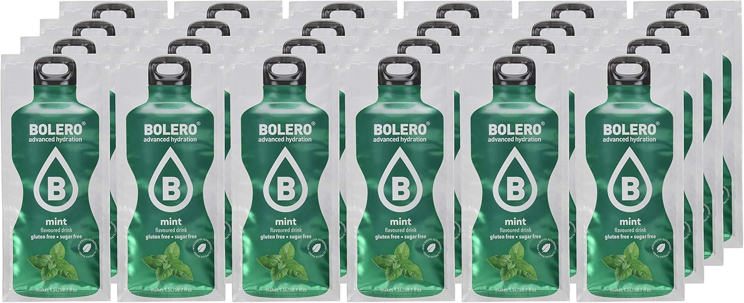 Bolero Bebida Instantánea Sabor Menta, Caja de 24x9g. Preparado en polvo sin azúcar con Stevia y Vitamina C para una hidratación saludable, baja en calorías y llena de sabor. Bolero - uso