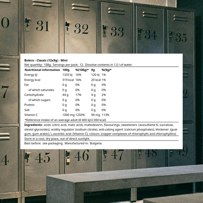 Bolero Bebida Instantánea Sabor Menta, Pack de 12x9g. Un refresco en polvo bajo en calorías y sin azúcar con Stevia, ideal para la hidratación diaria o para tus cócteles. Bolero - extra