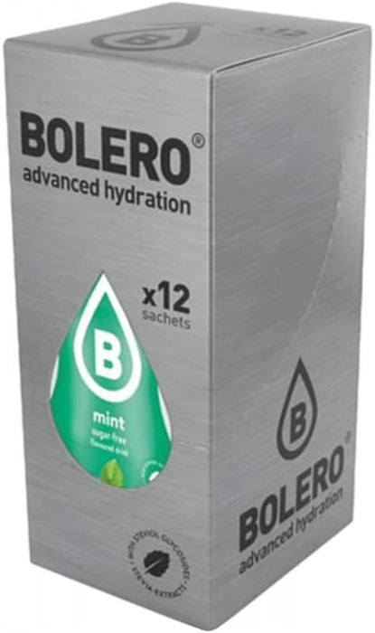 Bolero Bebida Instantánea Sabor Menta, Pack de 12x9g. Un refresco en polvo bajo en calorías y sin azúcar con Stevia, ideal para la hidratación diaria o para tus cócteles. Bolero - frontal