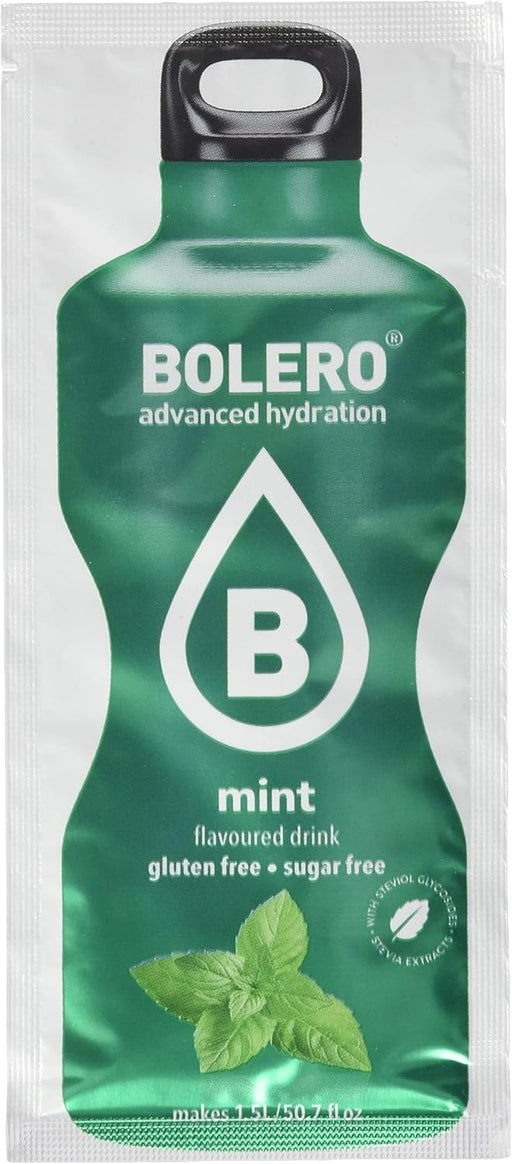 Bolero Bebida Instantánea Sabor Menta, Pack de 12x9g. Un refresco en polvo bajo en calorías y sin azúcar con Stevia, ideal para la hidratación diaria o para tus cócteles. Bolero - pack