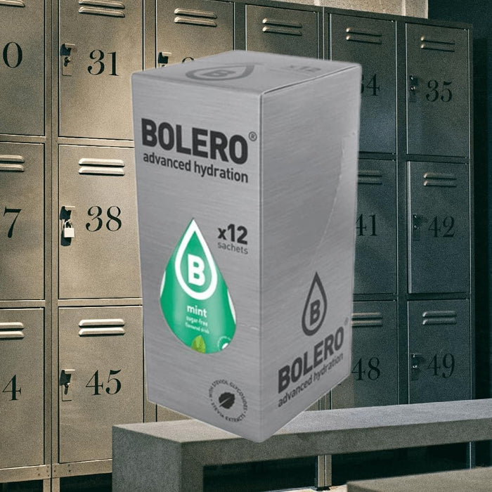 Bolero Bebida Instantánea Sabor Menta, Pack de 12x9g. Un refresco en polvo bajo en calorías y sin azúcar con Stevia, ideal para la hidratación diaria o para tus cócteles. Bolero - presentacion
