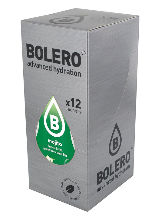 Bolero Bebida Instantánea Sabor Mojito, Caja de 24x9g. Un refresco en polvo bajo en calorías y sin azúcar con Stevia, ideal para la hidratación diaria o para tus cócteles sin alcohol. Bolero - pack