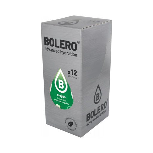 Bolero Bebida Instantánea Sabor Mojito, Caja de 24x9g. Un refresco en polvo bajo en calorías y sin azúcar con Stevia, ideal para la hidratación diaria o para tus cócteles sin alcohol. Bolero - frontal