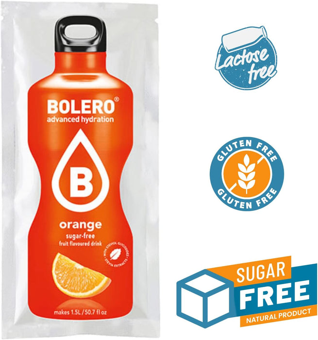 Bolero Bebida Instantánea Sabor Naranja, Caja de 24x9g. Preparado en polvo sin azúcar con Stevia y Vitamina C para una hidratación deliciosa, saludable y baja en calorías. Bolero - uso