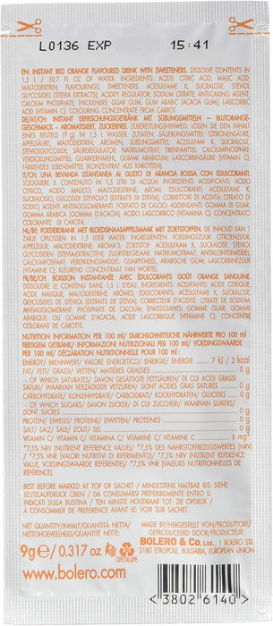 Bolero Bebida Instantánea Sabor Naranja Roja, Caja de 24x9g. Preparado en polvo sin azúcar, cero carbohidratos y con Stevia para una hidratación saludable y llena de sabor. Bolero - uso