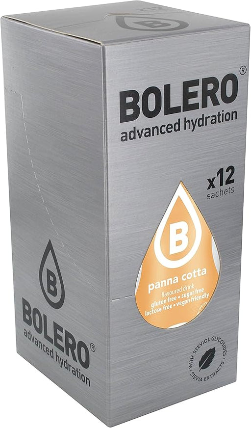 Bolero Bebida Instantánea Sabor Panna Cotta, Pack de 12x9g. Un refresco en polvo sin azúcar, bajo en calorías y con Stevia para una hidratación con sabor a postre. Bolero - frontal