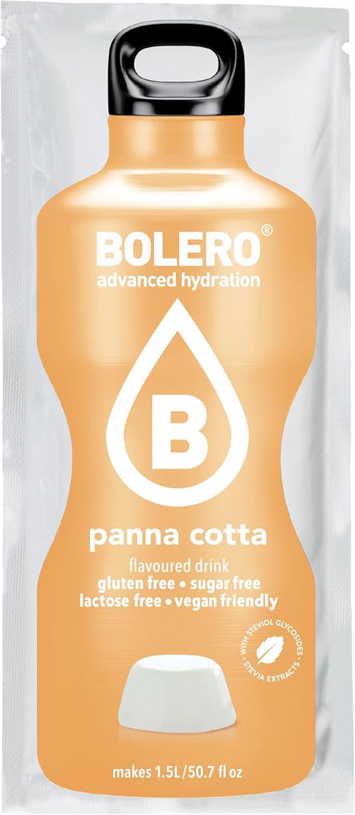 Bolero Bebida Instantánea Sabor Panna Cotta, Pack de 12x9g. Un refresco en polvo sin azúcar, bajo en calorías y con Stevia para una hidratación con sabor a postre. Bolero - pack