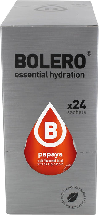 Bolero Bebida Instantánea Sabor Papaya, Caja de 24x9g. Un refresco en polvo bajo en calorías y sin azúcar con Stevia, ideal para la hidratación diaria o durante el deporte. Bolero - ingredientes