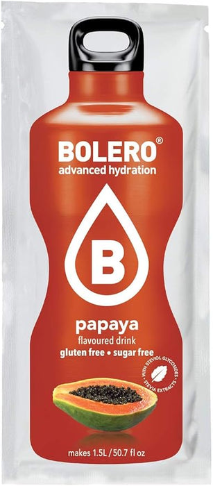 Bolero Bebida Instantánea Sabor Papaya, Pack de 12x9g. Un refresco en polvo sin azúcar, vegano y sin gluten, endulzado con Stevia para una hidratación saludable. Bolero - ingredientes