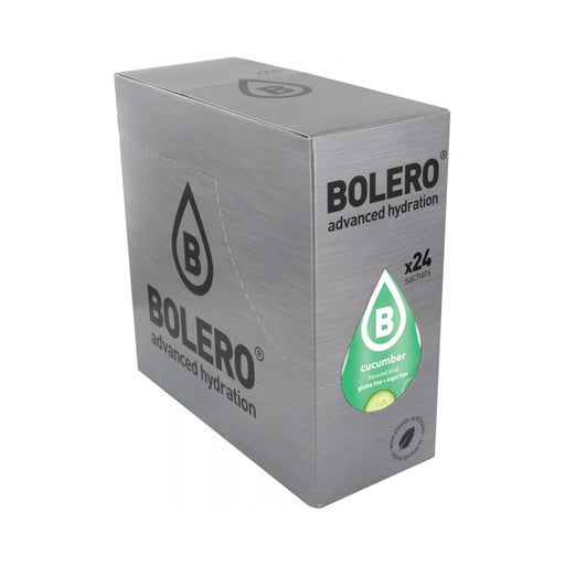 Bolero Bebida Instantánea Sabor Pepino, Caja de 24x9g. Un refresco en polvo sin azúcar, bajo en calorías y con Stevia para una hidratación saludable con un sabor único y refrescante. Bolero - frontal