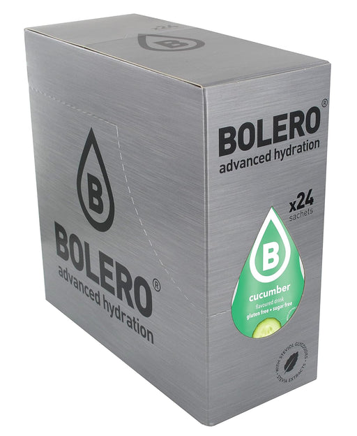 Bolero Bebida Instantánea Sabor Pepino, Caja de 24x9g. Un refresco en polvo sin azúcar, bajo en calorías y con Stevia para una hidratación saludable con un sabor único y refrescante. Bolero - pack