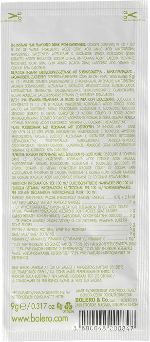 Bolero Bebida Instantánea Sabor Pera, Caja de 24x9g. Refresco en polvo saludable sin azúcar, endulzado con Stevia y apto para diabéticos. Ideal para hidratación familiar y deportiva. Bolero - uso