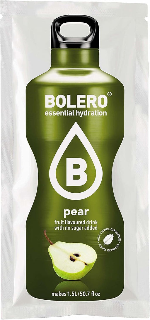 Bolero Bebida Instantánea Sabor Pera, Caja de 24x9g. Refresco en polvo saludable sin azúcar, endulzado con Stevia y apto para diabéticos. Ideal para hidratación familiar y deportiva. Bolero - pack