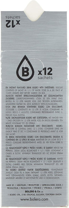 Bolero Bebida Instantánea Sabor Pera, Pack de 12x9g. Un refresco sin azúcar, sin gluten y con Stevia, enriquecido con Vitamina C. Apto para diabéticos, celíacos y dietas keto. Bolero - lateral