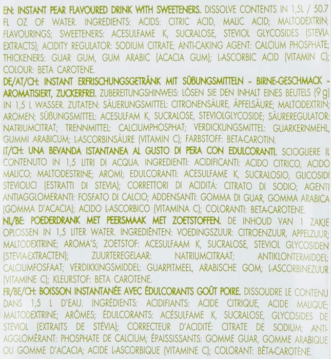 Bolero Bebida Instantánea Sabor Pera, Pack de 12x9g. Un refresco sin azúcar, sin gluten y con Stevia, enriquecido con Vitamina C. Apto para diabéticos, celíacos y dietas keto. Bolero - presentacion