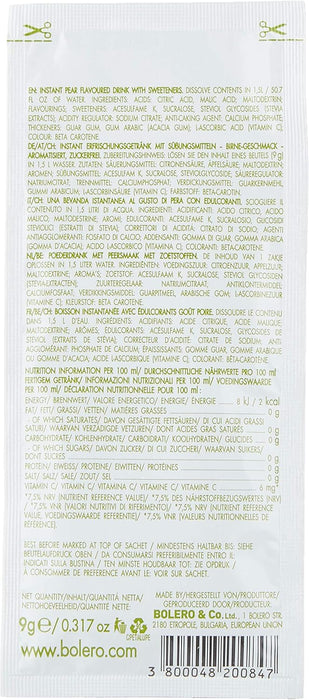 Bolero Bebida Instantánea Sabor Pera, Pack de 12x9g. Un refresco sin azúcar, sin gluten y con Stevia, enriquecido con Vitamina C. Apto para diabéticos, celíacos y dietas keto. Bolero - uso