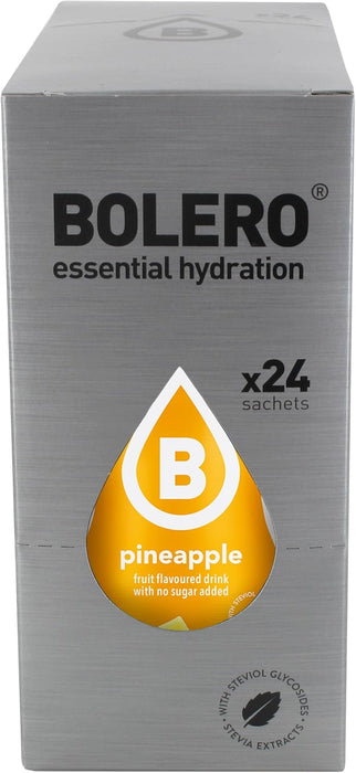 Bolero Bebida Instantánea Sabor Piña, Caja de 24x9g. Preparado en polvo sin azúcar, con Stevia y Vitamina C para una hidratación tropical, deliciosa y baja en calorías. Bolero - detalle