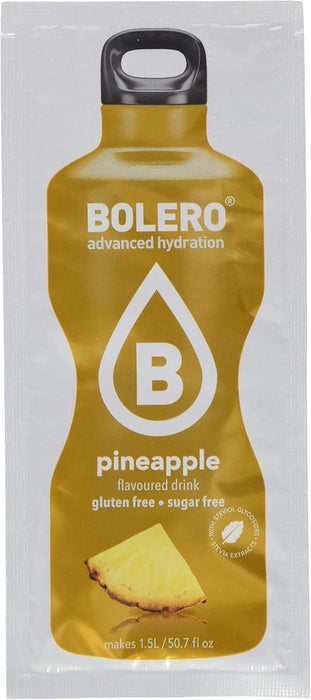 Bolero Bebida Instantánea Sabor Piña, Caja de 24x9g. Preparado en polvo sin azúcar, con Stevia y Vitamina C para una hidratación tropical, deliciosa y baja en calorías. Bolero - ingredientes