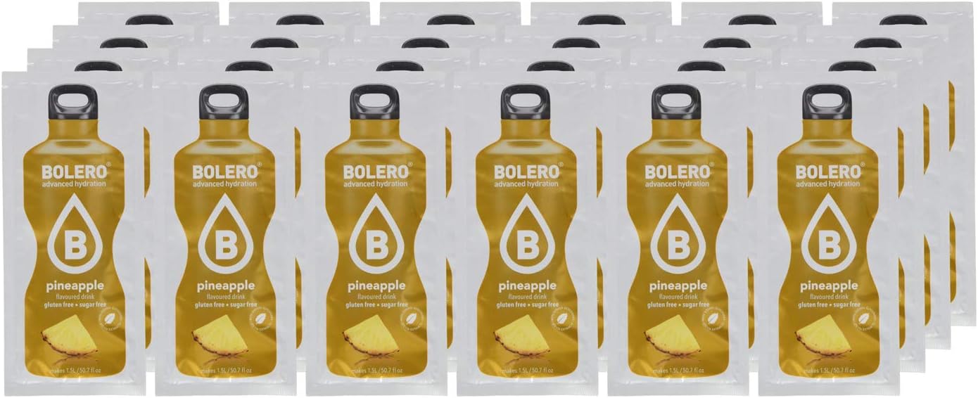 Bolero Bebida Instantánea Sabor Piña, Caja de 24x9g. Preparado en polvo sin azúcar, con Stevia y Vitamina C para una hidratación tropical, deliciosa y baja en calorías. Bolero - lateral