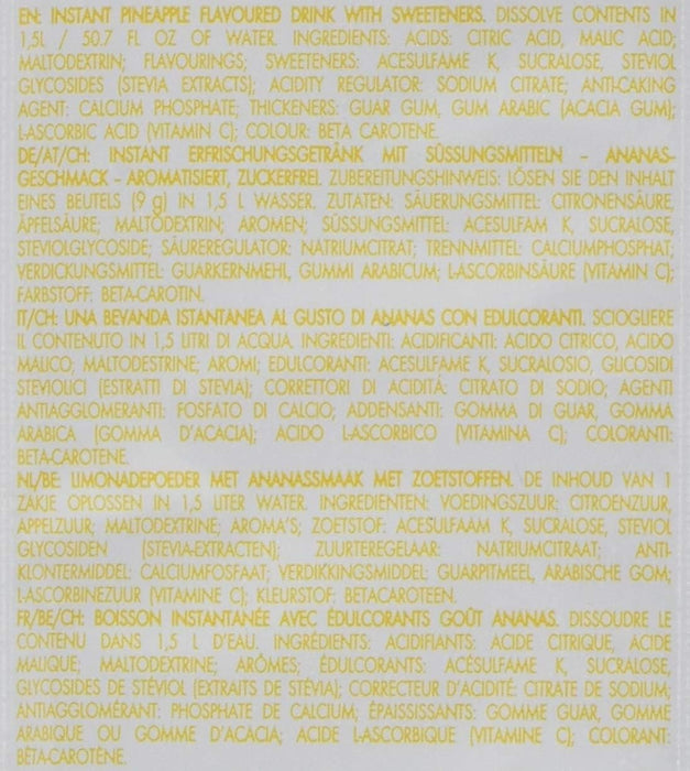 Bolero Bebida Instantánea Sabor Piña, Caja de 24x9g. Preparado en polvo sin azúcar, con Stevia y Vitamina C para una hidratación tropical, deliciosa y baja en calorías. Bolero - presentacion