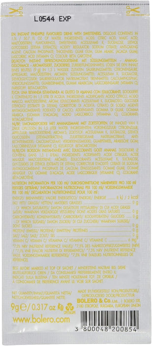 Bolero Bebida Instantánea Sabor Piña, Caja de 24x9g. Preparado en polvo sin azúcar, con Stevia y Vitamina C para una hidratación tropical, deliciosa y baja en calorías. Bolero - uso