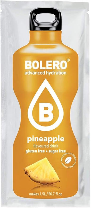 Bolero Bebida Instantánea Sabor Piña, Pack de 12x9g. Un refresco sin azúcar, sin gluten y con Stevia, enriquecido con Vitamina C. Apto para diabéticos, celíacos y dietas keto. Bolero - ingredientes