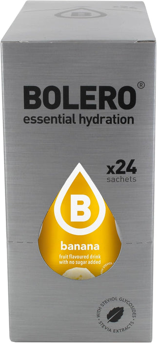Bolero Bebida Instantánea Sabor Plátano, Caja de 24x9g. Preparado en polvo sin azúcar con Stevia y Vitamina C, un refresco saludable y bajo en calorías para una hidratación total. Bolero - uso