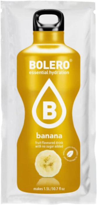 Bolero Bebida Instantánea Sabor Plátano, Caja de 24x9g. Preparado en polvo sin azúcar con Stevia y Vitamina C, un refresco saludable y bajo en calorías para una hidratación total. Bolero - frontal