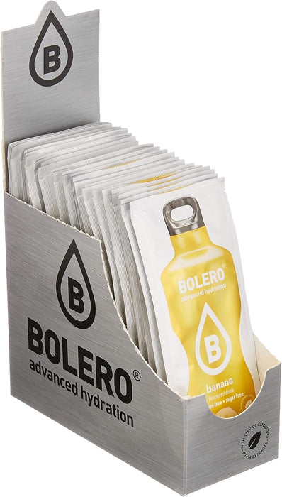 Bolero Bebida Instantánea Sabor Plátano, Caja de 24x9g. Preparado en polvo sin azúcar con Stevia y Vitamina C, un refresco saludable y bajo en calorías para una hidratación total. Bolero - lateral