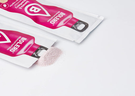 Bolero Bebida Instantánea Sabor Plátano y Fresa, Caja de 24x9g. Preparado en polvo sin azúcar, con Stevia y Vitamina C para una hidratación saludable, baja en calorías y llena de sabor. Bolero - pack