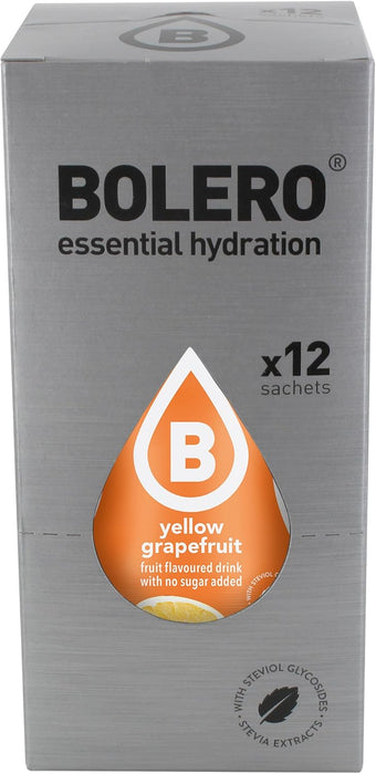 Bolero Bebida Instantánea Sabor Pomelo Amarillo, Pack de 12x9g. Un refresco en polvo sin azúcar, bajo en calorías y con Stevia para una hidratación saludable y llena de sabor. Bolero - zoom