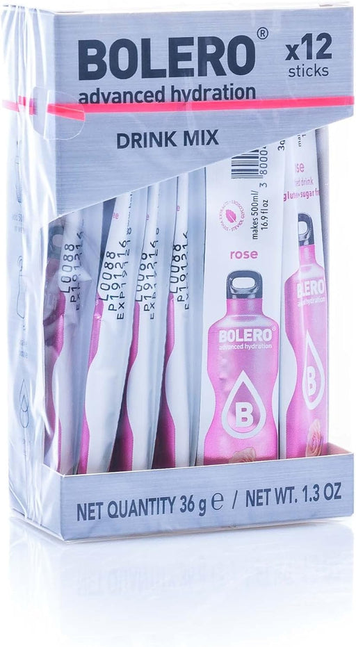 Bolero Bebida Instantánea Sabor Rosa, Caja de 24x9g. Un refresco en polvo sin azúcar, bajo en calorías y con Stevia para una hidratación óptima con un delicado toque floral. Bolero - pack