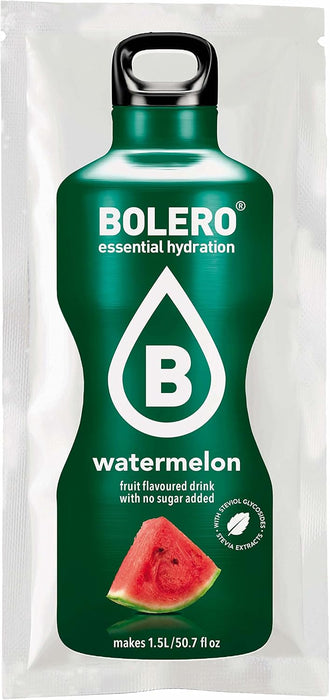Bolero Bebida Instantánea Sabor Sandía, Caja de 24x9g. Preparado en polvo sin azúcar con Stevia y Vitamina C, un refresco saludable y bajo en calorías para una hidratación total. Bolero - lateral