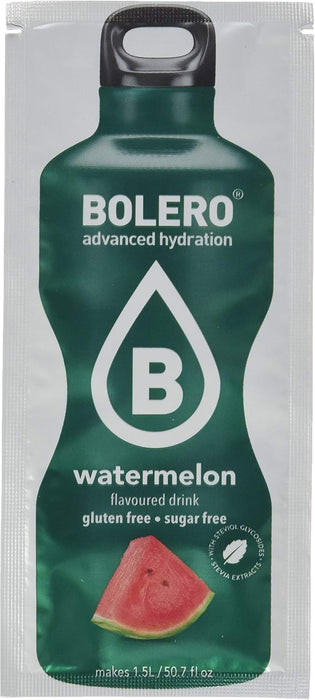 Bolero Bebida Instantánea Sabor Sandía, Caja de 24x9g. Preparado en polvo sin azúcar con Stevia y Vitamina C, un refresco saludable y bajo en calorías para una hidratación total. Bolero - pack