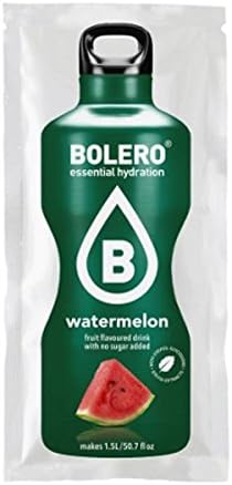 Bolero Bebida Instantánea Sabor Sandía, Caja de 48 sobres de 9g. Preparado en polvo sin azúcar, con Stevia y Vitamina C para un refresco saludable y veraniego. Bolero - frontal