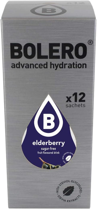 Bolero Bebida Instantánea Sabor Saúco, Pack de 12x9g. Un refresco en polvo sin azúcar, bajo en calorías y con Stevia para una hidratación saludable con un sabor único y floral. Bolero - pack