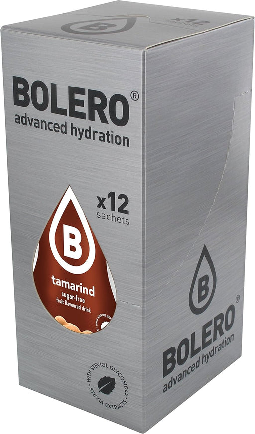Bolero Bebida Instantánea Sabor Tamarindo, Pack de 12x9g. Un refresco en polvo sin azúcar, bajo en calorías y con Stevia para una hidratación saludable y llena de sabor. Bolero - pack