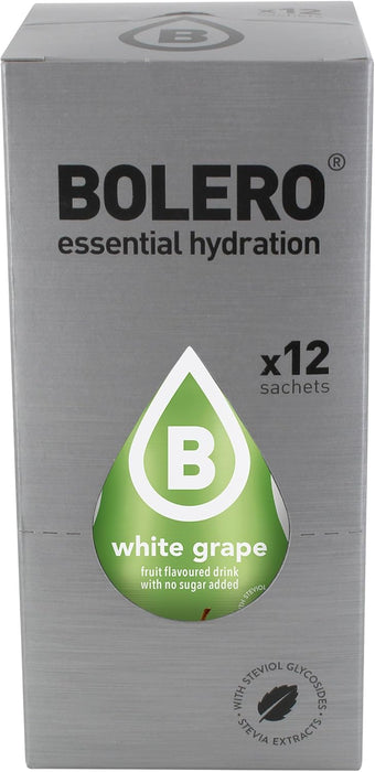 Bolero Bebida Instantánea Sabor Uva Blanca, Pack de 12x9g. Un refresco en polvo sin azúcar, sin gluten y con Stevia, enriquecido con Vitamina C. Apto para dietas saludables. Bolero - ingredientes