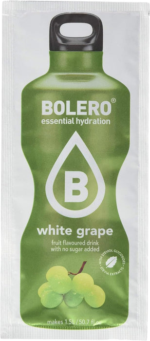 Bolero Bebida Instantánea Sabor Uva Blanca, Pack de 12x9g. Un refresco en polvo sin azúcar, sin gluten y con Stevia, enriquecido con Vitamina C. Apto para dietas saludables. Bolero - lateral