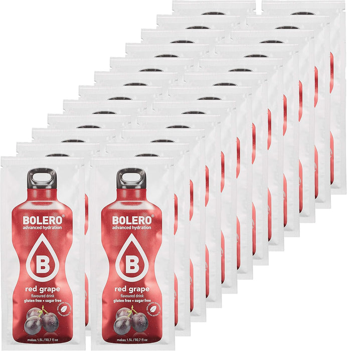 Bolero Bebida Instantánea Sabor Uva Roja, Caja de 24x9g. Un refresco en polvo bajo en calorías y sin azúcar con Stevia, ideal para la hidratación diaria o deportiva. Bolero - presentacion