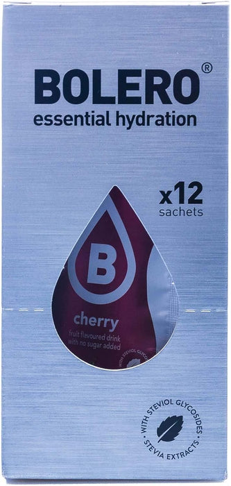 Bolero Bebida Instantánea Sin Azúcar, Sabor Cereza, Pack de 12x9g. Un refresco en polvo bajo en calorías y carbohidratos, con Stevia y Vitamina C. Bolero - pack