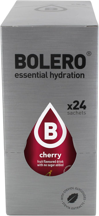 Bolero Bebida Instantánea Sin Azúcar, Sabor Cereza, Pack de 24x9g. Un refresco en polvo bajo en calorías y carbohidratos, con Stevia y Vitamina C. Bolero - detalle