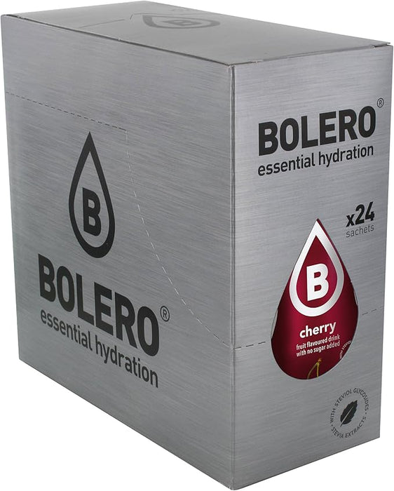 Bolero Bebida Instantánea Sin Azúcar, Sabor Cereza, Pack de 24x9g. Un refresco en polvo bajo en calorías y carbohidratos, con Stevia y Vitamina C. Bolero - frontal